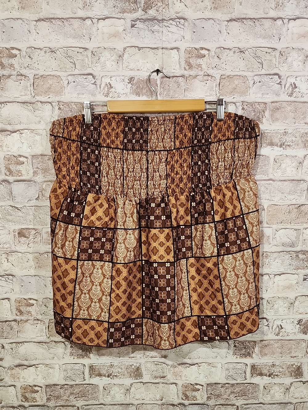 SHEIN 4X Brown & Tan Patchwork Smocked Tube Top